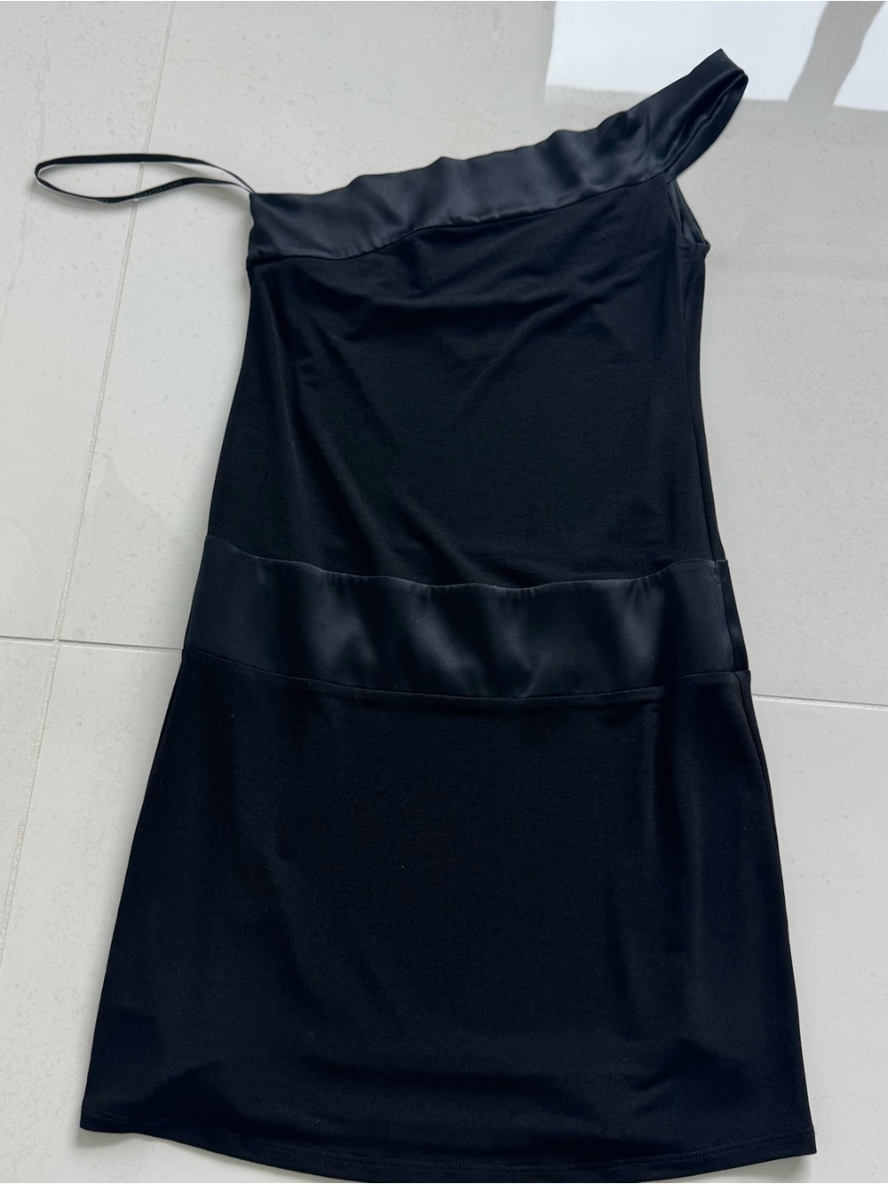 Classic Black One-Shoulder Satin-Trim Dress